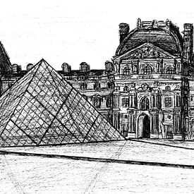 Drawing of the Louvre, Paris by Lonneke Kolkman