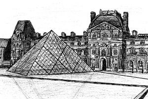 Tekening van het Louvre, Parijs van Lonneke Kolkman