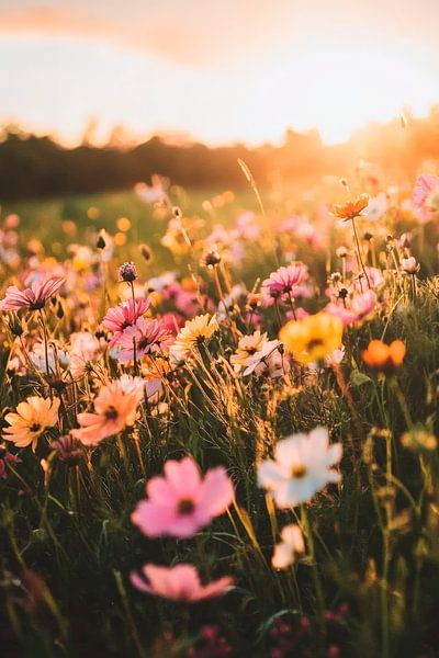Field in bloom at sunset by Poster Art Shop