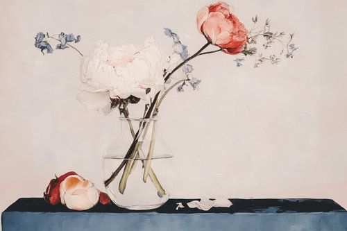 Stilleven met pioenrozen in pastelkleuren