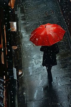 Met een paraplu in de regen van fernlichtsicht