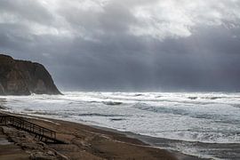 Atlantic coast near Colares, Portugal in severe stormy weather. by Marjolein Zijlstra