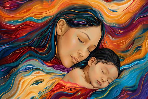 Portret moeder en kind abstract