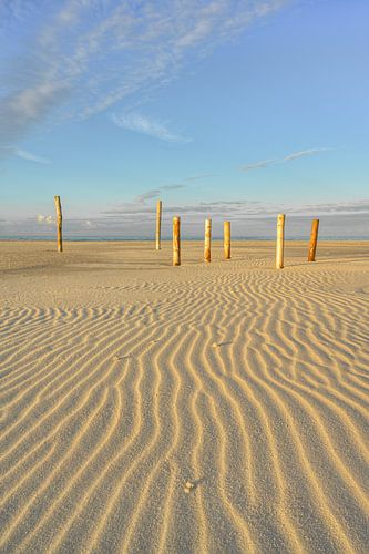 Houten palen op het Kniepsand bij Amrum