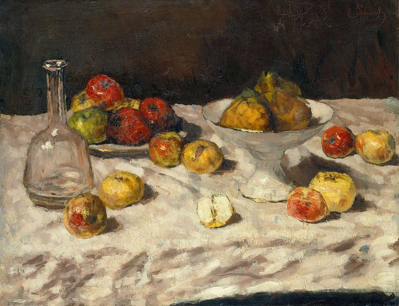 Carl Schuch,Stilleven met appels, peren en een karaf van finemasterpiece