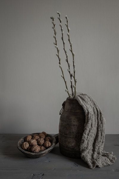 Rural still life with willow catkins and walnuts by Mayra Fotografie