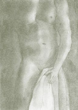 Naked man with towel pastel evergreen by Krista Kitsz Art