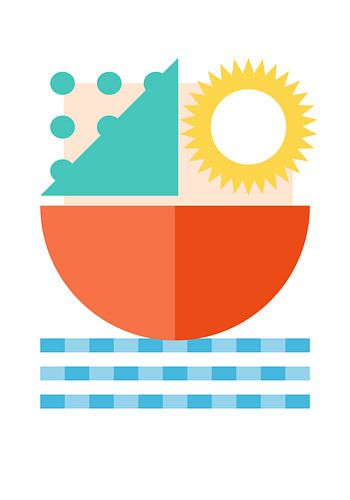 Abstract zeilschip op water in geometrische vormen