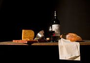 Nature morte avec du vin, du pain et du fromage par Marco Heemskerk Aperçu