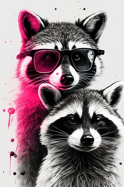 Hip raccoon with pink sunglasses by Poster Art Shop