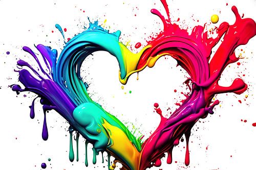 splash from rainbow colors paint in heart shape love by ChrisWillemsen