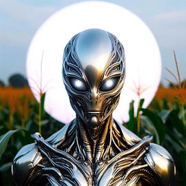 Unexpected encounter with an alien in a field by A.D. Digital ART