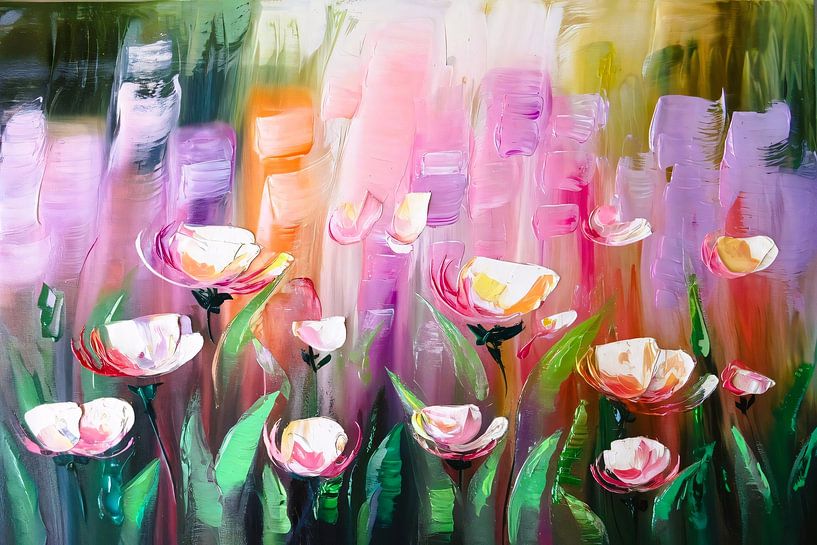 Colourful abstract field of flowers by Art & Soul Creations
