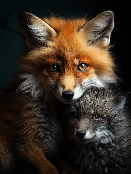 Fraternal Protection: Fox and Cub by Eva Lee