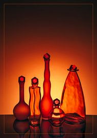5 orange vases against an orange background. by Gerhard de Wit