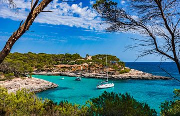 Idyllisch uitzicht op romantische baai met boten op Mallorca, Spanje van Alex Winter