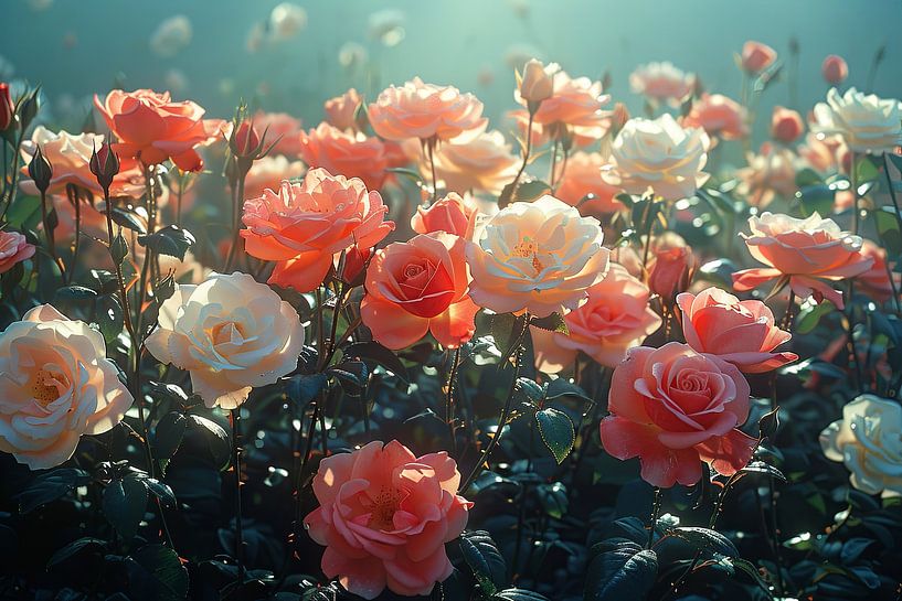 Ethereal rose garden in the morning light by Poster Art Shop