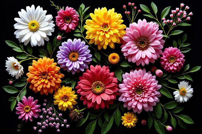 Buntes Blumenarrangement auf schwarzem Hintergrund von Markus Gann