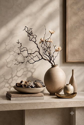 Japandi still life with magnolia blossoms