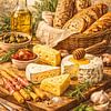 Rustic Mediterranean Kitchen Wall Art – Cheese Board Still Life by Dodik Hariyono