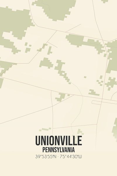 Alte Karte von Unionville (Pennsylvania), USA. von Ortsdrucke