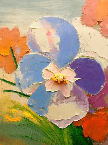 Moderne Abstraktion: Charmantes und farbenfrohes Veilchen im Impasto-Stil von Studio Pieternel
