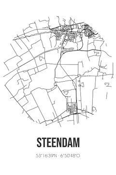 Steendam (Groningen) | Landkaart | Zwart-wit van MijnStadsPoster