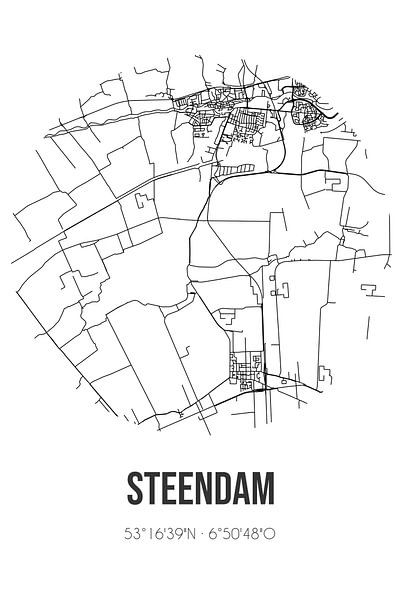 Steendam (Groningen) | Map | Black and white by Prints of Place