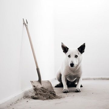 Dog with shovel by Hans-Jürgen Flaswinkel