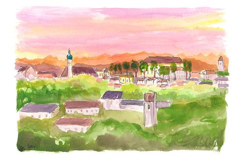 Etzenhausen Oberbayern Blick auf Schloss mit Altstadt und Alpen