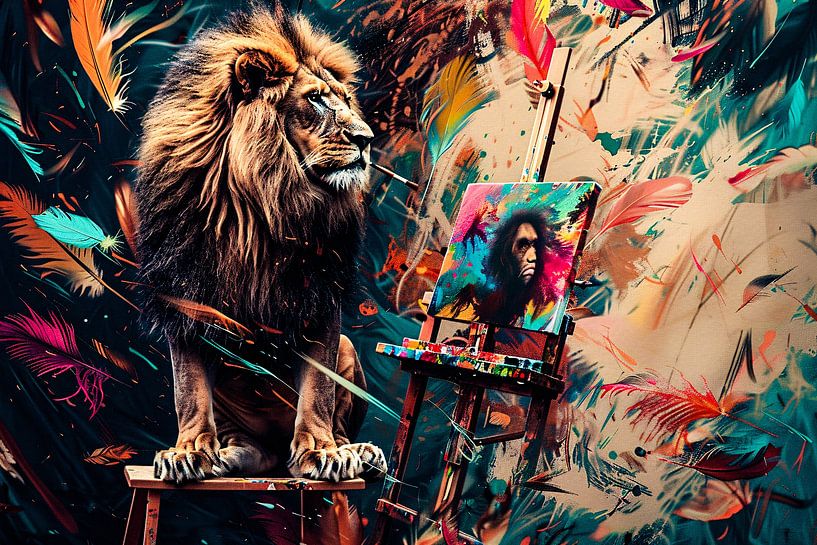Lion coloré avec chevalet par Art & Soul Creations