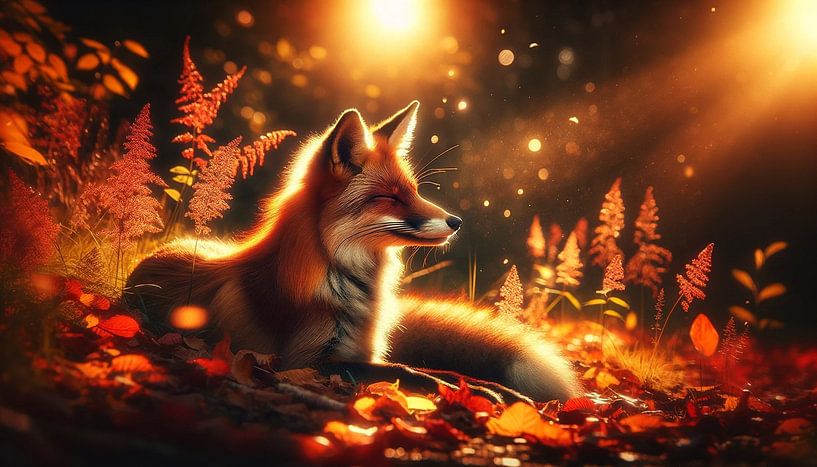 Fox in the autumnal glow of evening light by artefacti