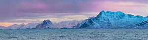 Panaorama view over the Lofoten islands in Northern Norway durin