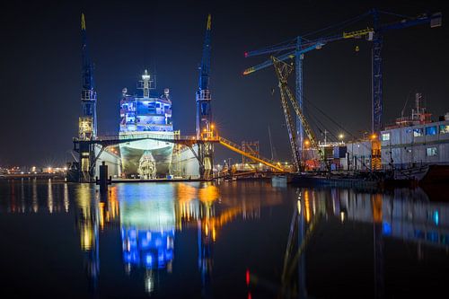 Marietje Andrea dans le dock de Delfzijl, la nuit sur Jan Georg Meijer