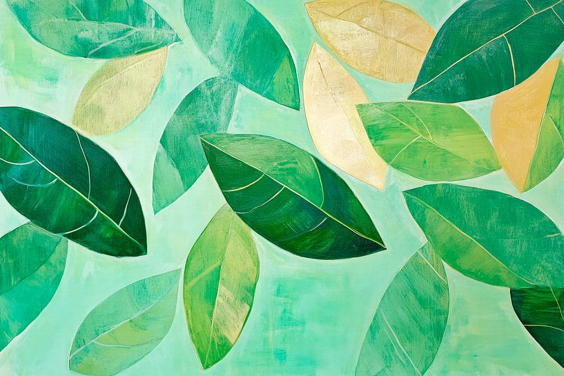 Green leaves - Digital watercolour art by Poster Art Shop