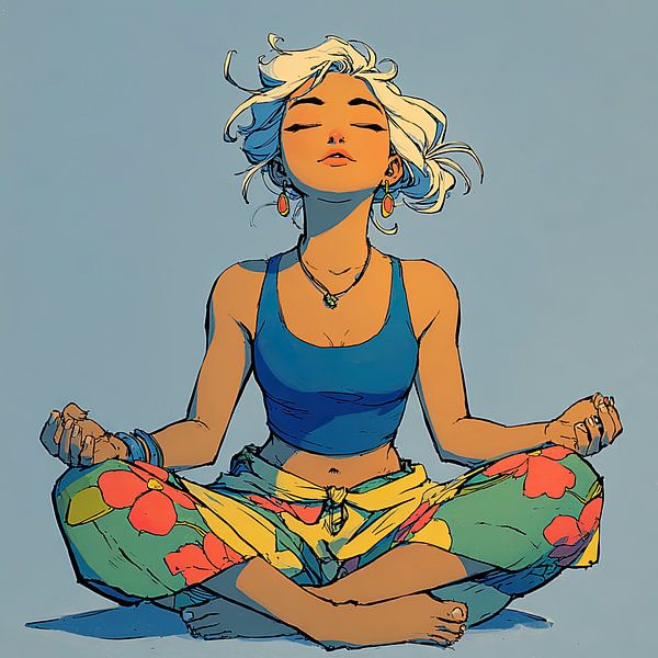 Meditation Woman | Méditation dans un style coloré par OMG Art