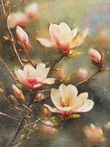 Magnolienblüten im Frühnebel