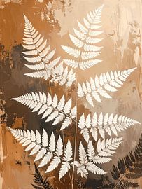 Branche de fougère abstraite dans des tons chauds de terre, avec un aspect monotype