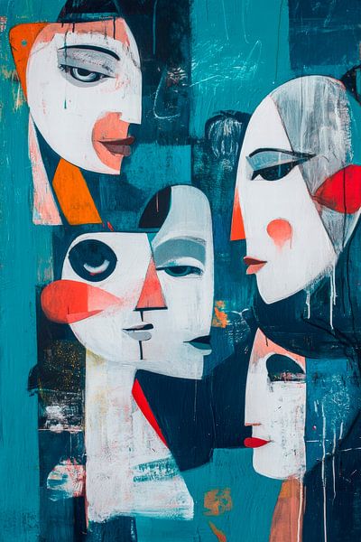 Colourful faces - abstract art by Poster Art Shop
