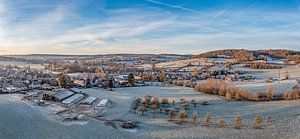 Aerial panorama of Mechelen at sunrise