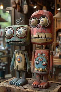 Twee Kleurrijk Houten Figuren van Art & Soul Creations