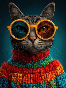 Bunte Katze mit Brille