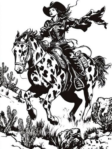 retro cartoon cowgirl op paard