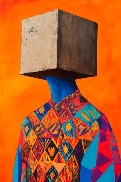 Man with a square head in a blaze of colour by Poster Art Shop