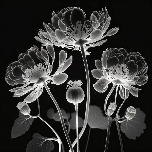 Monochrome Flowers 04 by NJ Midnight Studio
