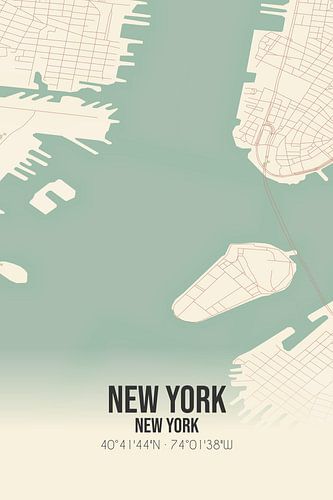 Vintage landkaart van New York (New York), USA.