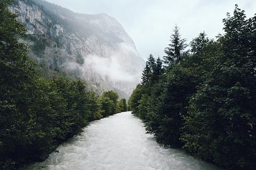 Wilde rivier, Lauterbrunnen, Zwitserland | Donkere reisfotografie | Landschap in bos