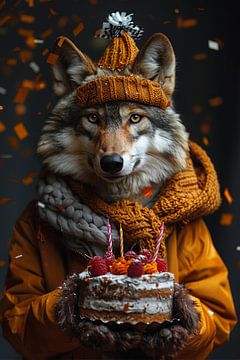 Wolf met verjaardagshoed van Poster Art Shop