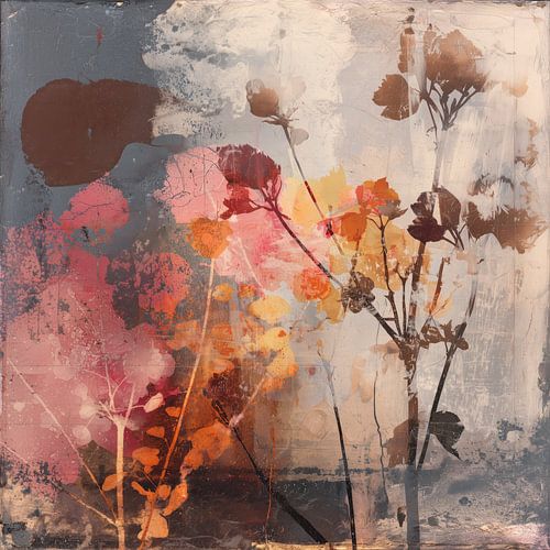 Fleurs abstraites aux couleurs chaudes et aux tons terreux
