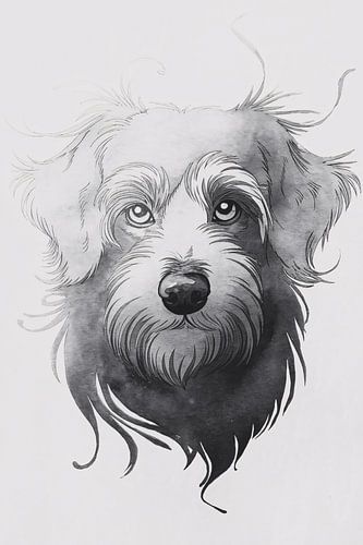 Dessin en noir et blanc d'un chien